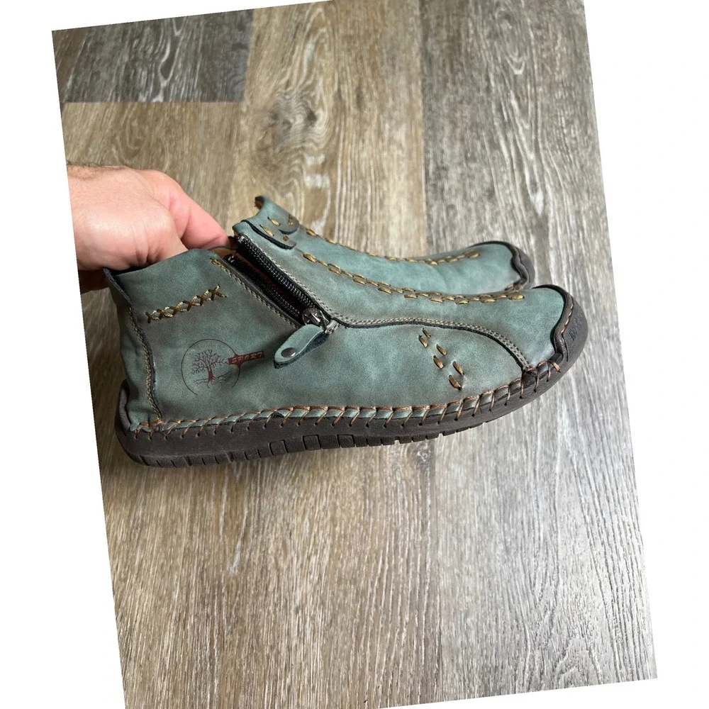 Leather Ankle Boots Mens china size 41 Teal Green Good Whipstitch Zip Sport